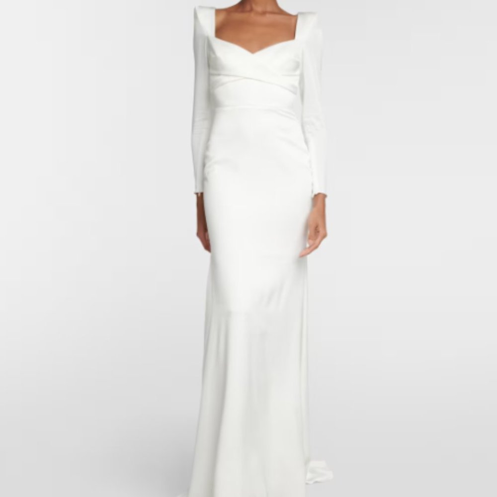 BRAND NEW NEVER WORN Alex Perry Long Sleeve Structured Shoulder Satin Crêpe Gown